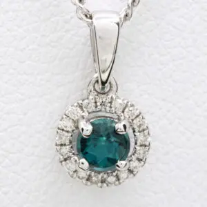 18ct White Gold Blue Tourmaline and Diamond Pendant