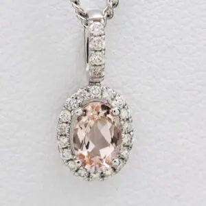18ct White Gold Morganite and Diamond Pendant