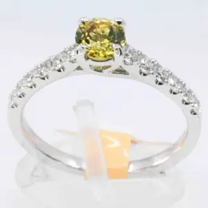 18ct White Gold Australian Yellow Sapphire and Diamond Ring