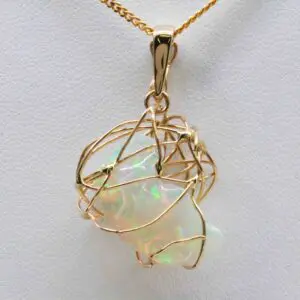 14ct Yellow Gold Solid Crystal Opal Pendant