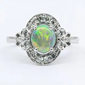 18ct White Gold Solid Grey Opal and Diamond Ring