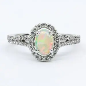 18ct White Gold Solid Grey Opal and Diamond Ring