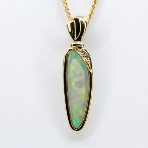 14ct Yellow Gold Solid Crystal Opal and Diamond Pendant