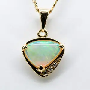 14ct Yellow Gold Solid Crystal Opal and Diamond Pendant