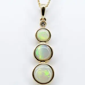 14ct Yellow Gold Solid White Opal and Diamond Pendant