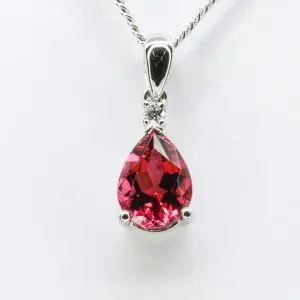 18ct White Gold Pink Tourmaline and Diamond Pendant