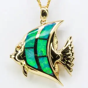18ct Yellow Gold Opal Inlay "Fish" Pendant
