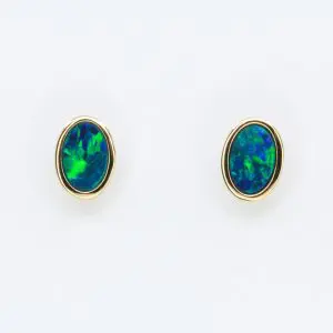 14ct Yellow Gold Opal Doublet Earrings