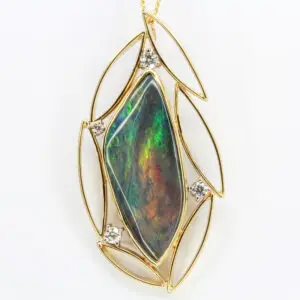 18ct Yellow Gold Solid Black Opal and Diamond Pendant