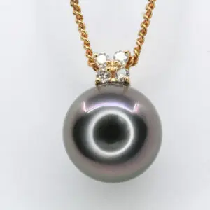 18ct Yellow Gold Tahitian Pearl and Diamond Pendant