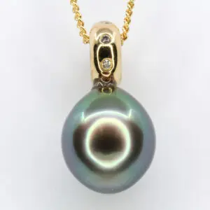 18ct Yellow Gold Tahitian Pearl and Diamond Pendant