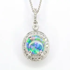 18ct White Gold Solid Black Opal and Diamond Pendant