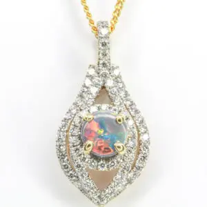 18ct Gold Solid Black Opal and Diamond Pendant