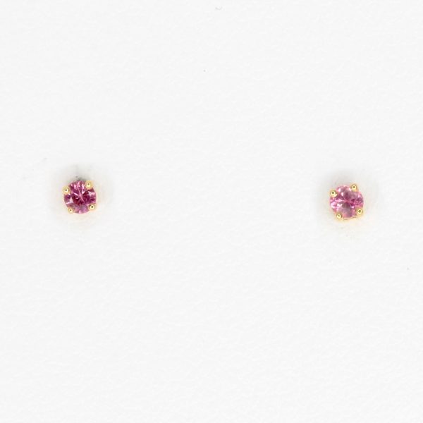 Round Cut Pink Sapphire Earrings set in 18ct Yellow Gold