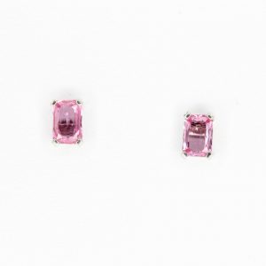 Emerald Cut Pink Sapphire Earrings set in 18ct White Gold