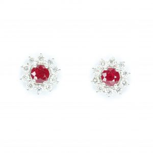 Round Cut Ruby with Diamond Accents set in 18ct White Gold