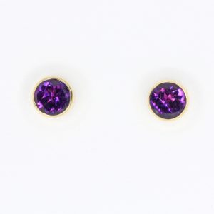 Round Cut Amethyst Earrings set in 18ct Yellow Gold