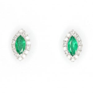 merald Earrings with Diamond set in 18ct White Gold