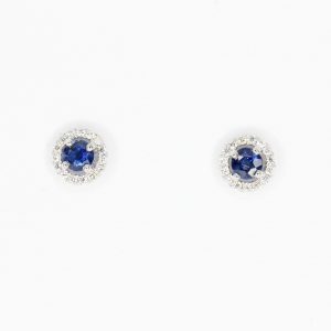 Round Cut Australian Sapphire with Diamond Accents set in 18ct White Gold