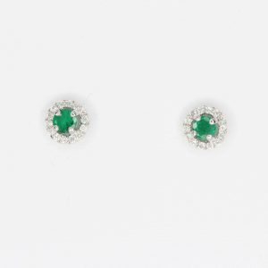 Round Cut Emerald with Diamond Accents set in 18ct White Gold