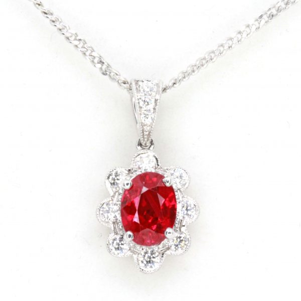 Oval Ruby Pendant with Diamonds set in 18ct White Gold