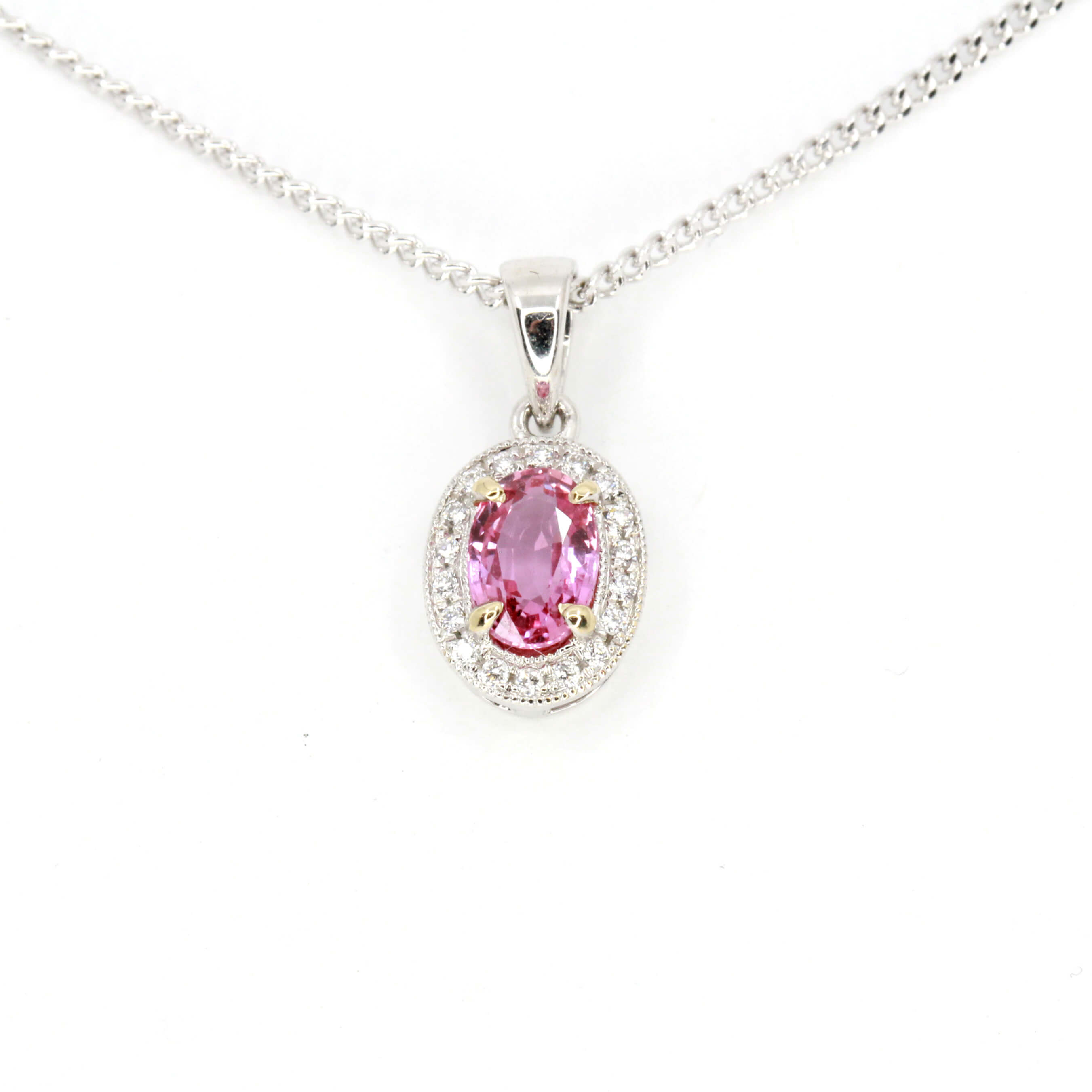 Heart Necklace with Pink Sapphire in White Gold KLENOTA