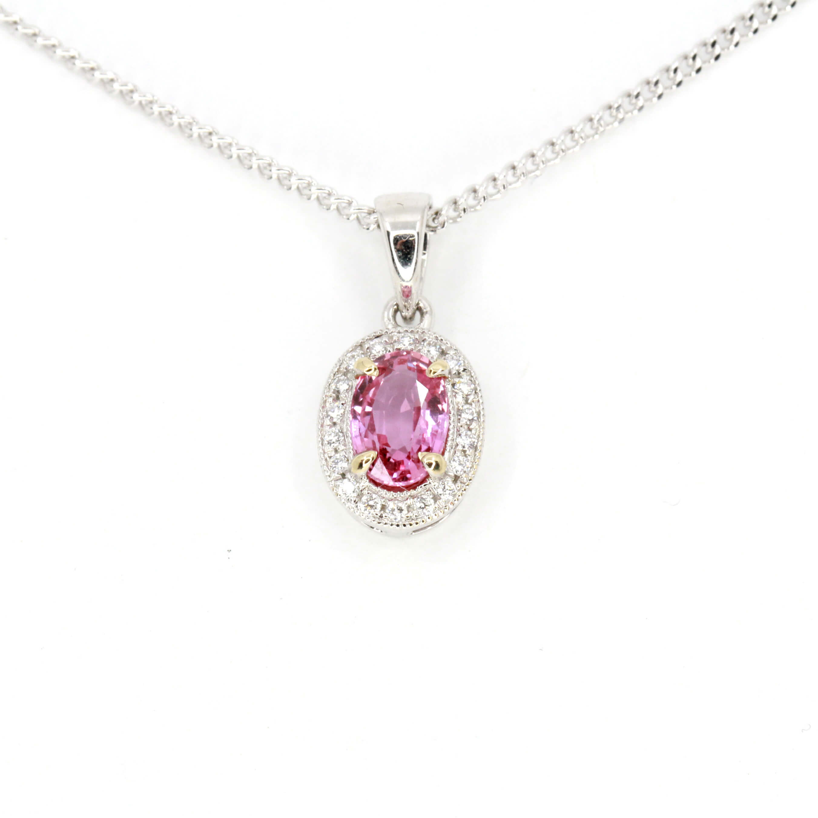 Oval Cut Pink Sapphire Pendant with 