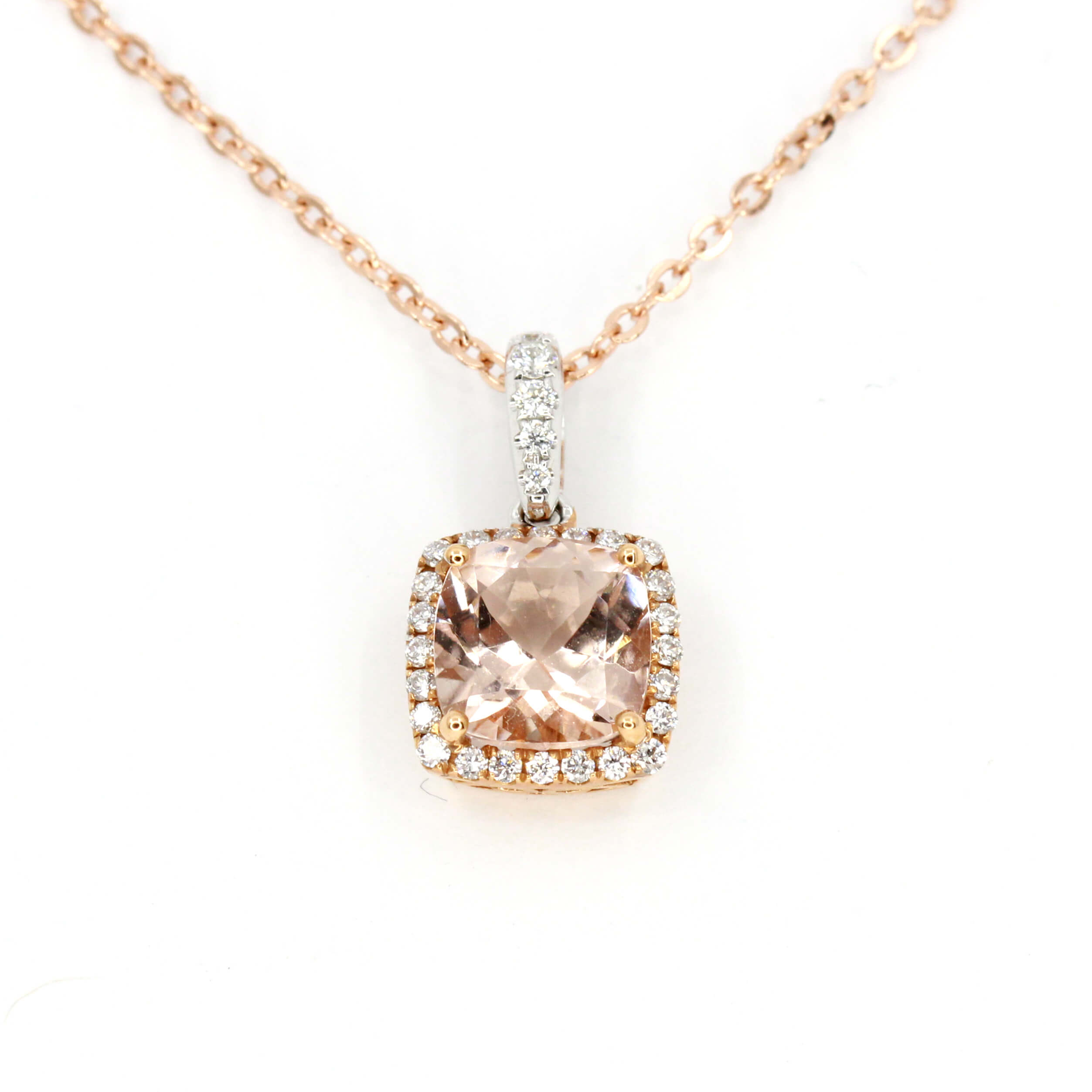 18ct Gold Morganite and Diamonds Pendant | Allgem Jewellers