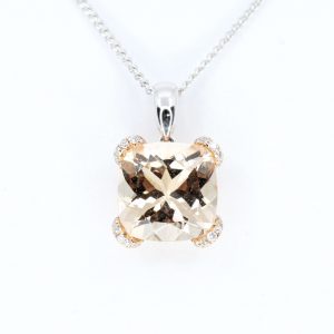 Morganite Pendant with Diamonds set in 18ct White Gold & Rose Gold
