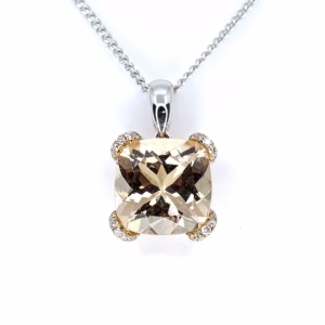 18ct Gold Morganite and Diamond Pendant