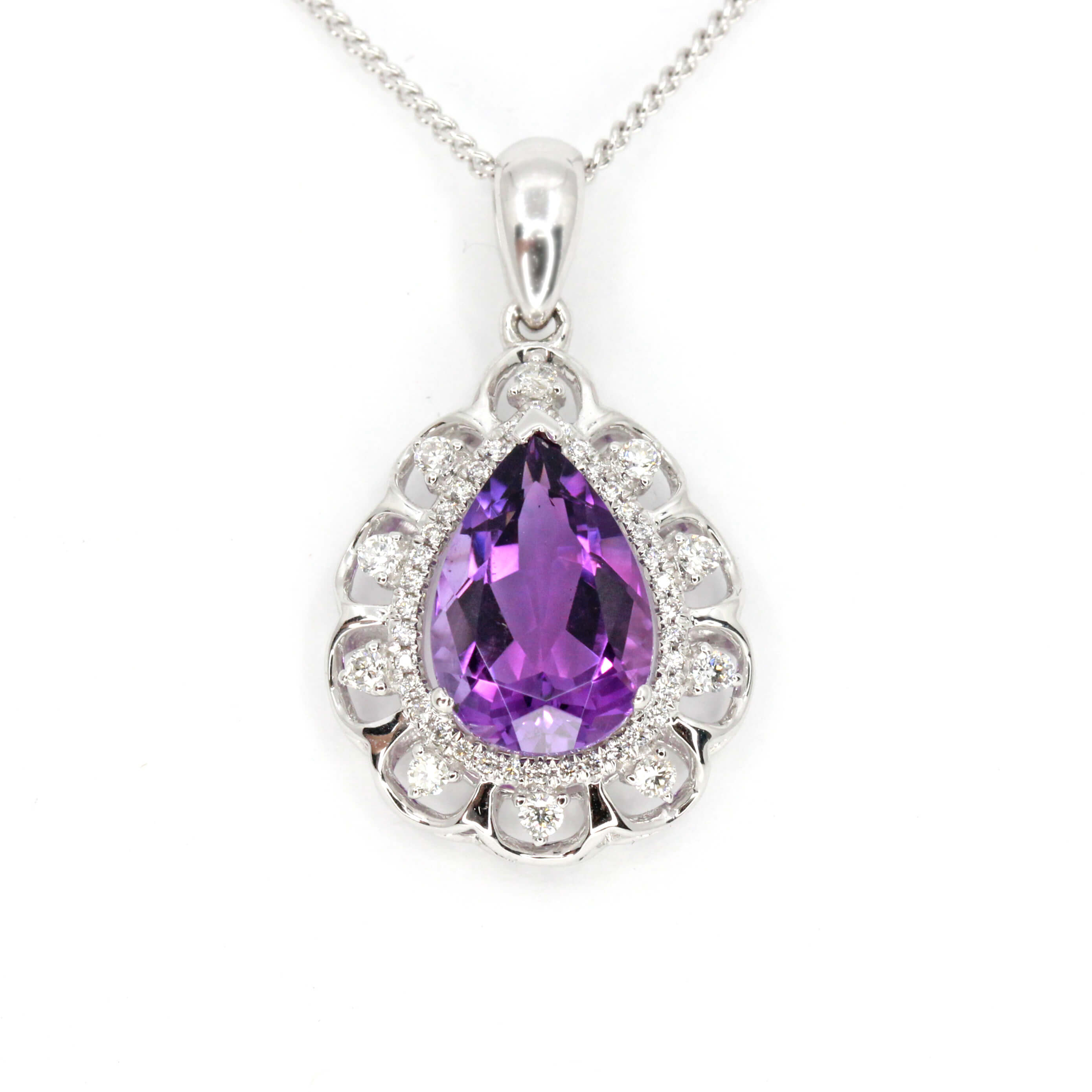 Custom Amethyst Pendant with Diamonds set in 18ct White Gold