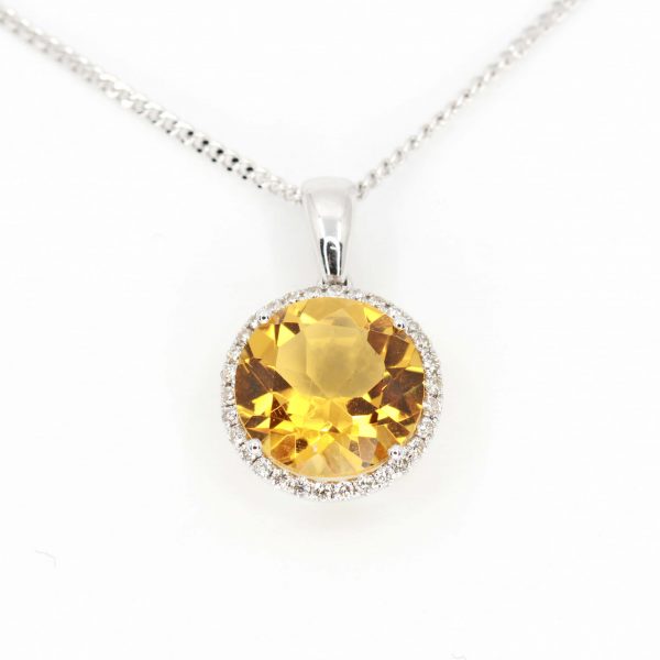 Citrine Pendant with Diamonds set in 18ct White Gold