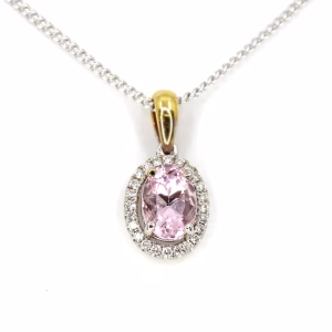 18ct Gold Morganite and Diamond Pendant