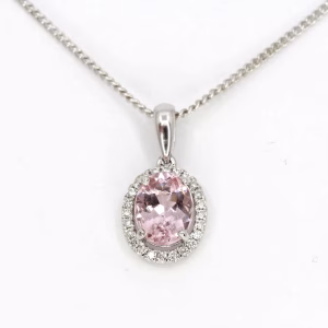 18ct White Gold Morganite and Diamond Pendant