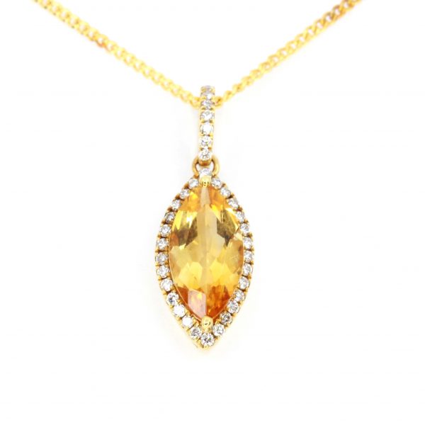 Citrine Pendant with Diamonds set in 18ct Yellow Gold