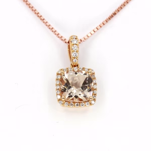 18ct Rose Gold Morganite and Diamond Pendant