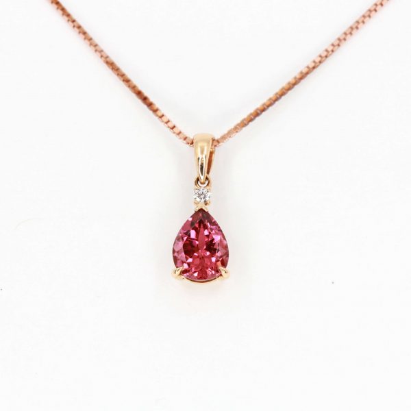 Pear Cut Pink Tourmaline Pendant with Diamonds set in 18ct Rose Gold