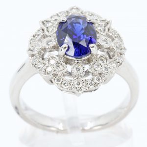Ceylon Sapphire Ring with Vintage Design Set in 18ct White Gold
