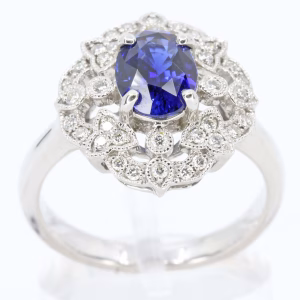 18ct White Gold Ceylon Sapphire and Diamond Ring