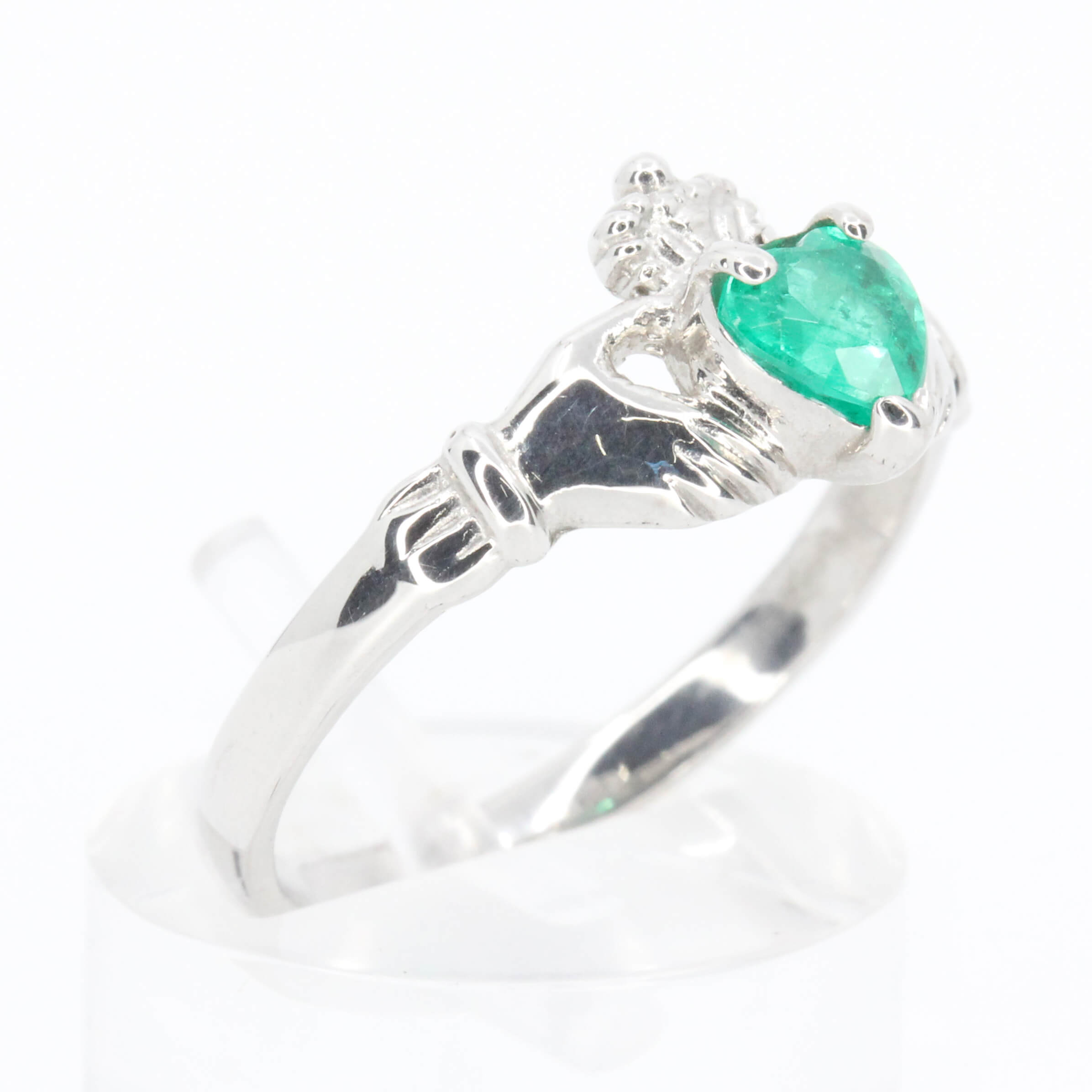 Emerald Claddagh Ring Set in 18ct White Gold All Gem