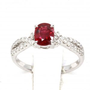 1.15ct Burmese Ruby Ring with Diamond Accents Set in 18ct White Gold