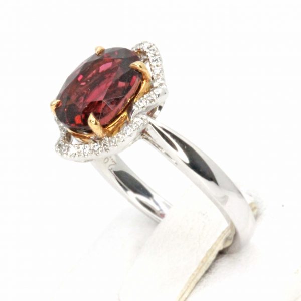 Oval Tourmaline Ring with Fancy Diamond Halo Set in 18ct White Gold & Rose Gold