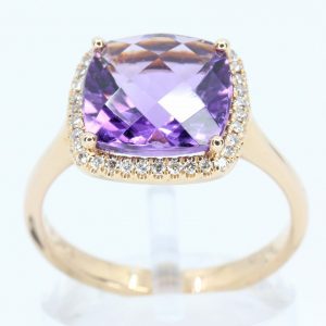 18ct Rose Gold  Amethyst and Diamond Ring