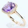 Cushion Shape Amethyst Ring with Halo of Diamonds Set in 18ct Rose Gold