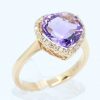 Heart Shape Amethyst Ring with Halo of Diamonds Set in 18ct Rose Gold