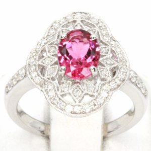 18ct White Gold Pink Tourmaline and Diamond Ring
