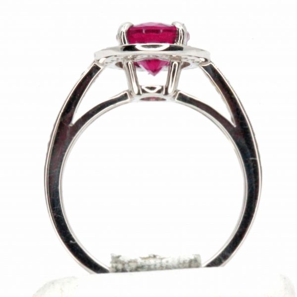 Oval Shape Pink Tourmaline Ring with Accents of Diamonds Set in 18ct White Gold