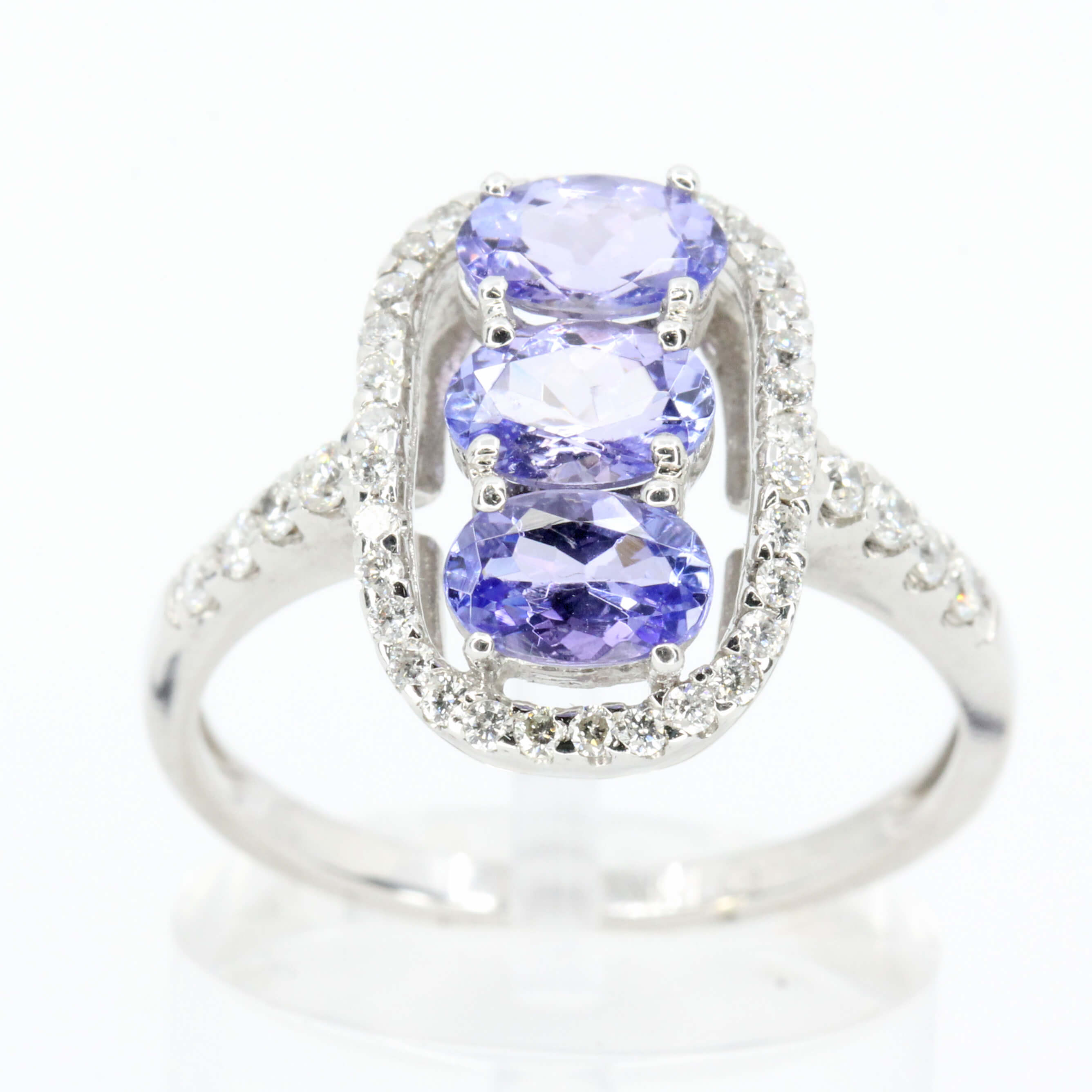 Horizontal Set Tanzanite Ring with Accent of Diamonds Set ...