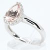 Pear Cut Morganite Ring with Halo of Diamonds Set in 18ct White Gold