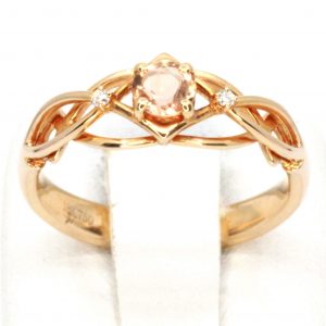 Round Cut Imperial Topaz Ring with Accents of Diamonds Set in 18ct Rose Gold